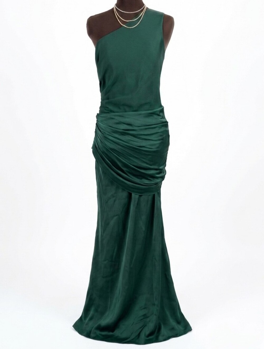 New Emerald One-Shoulder Ruched Evening Gown
